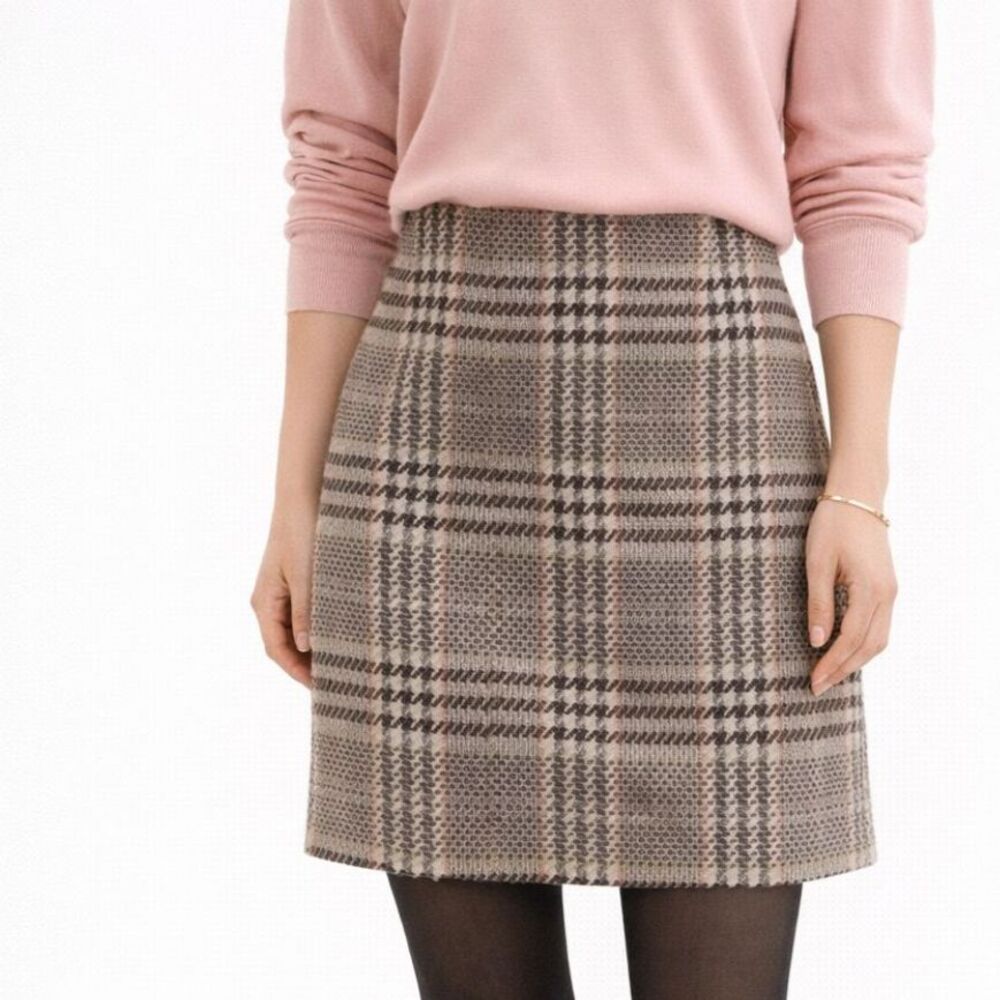 Chadwick’s Wool Tweed Pencil Skirt 8 Dark Academia Plaid Herringbone Vintage